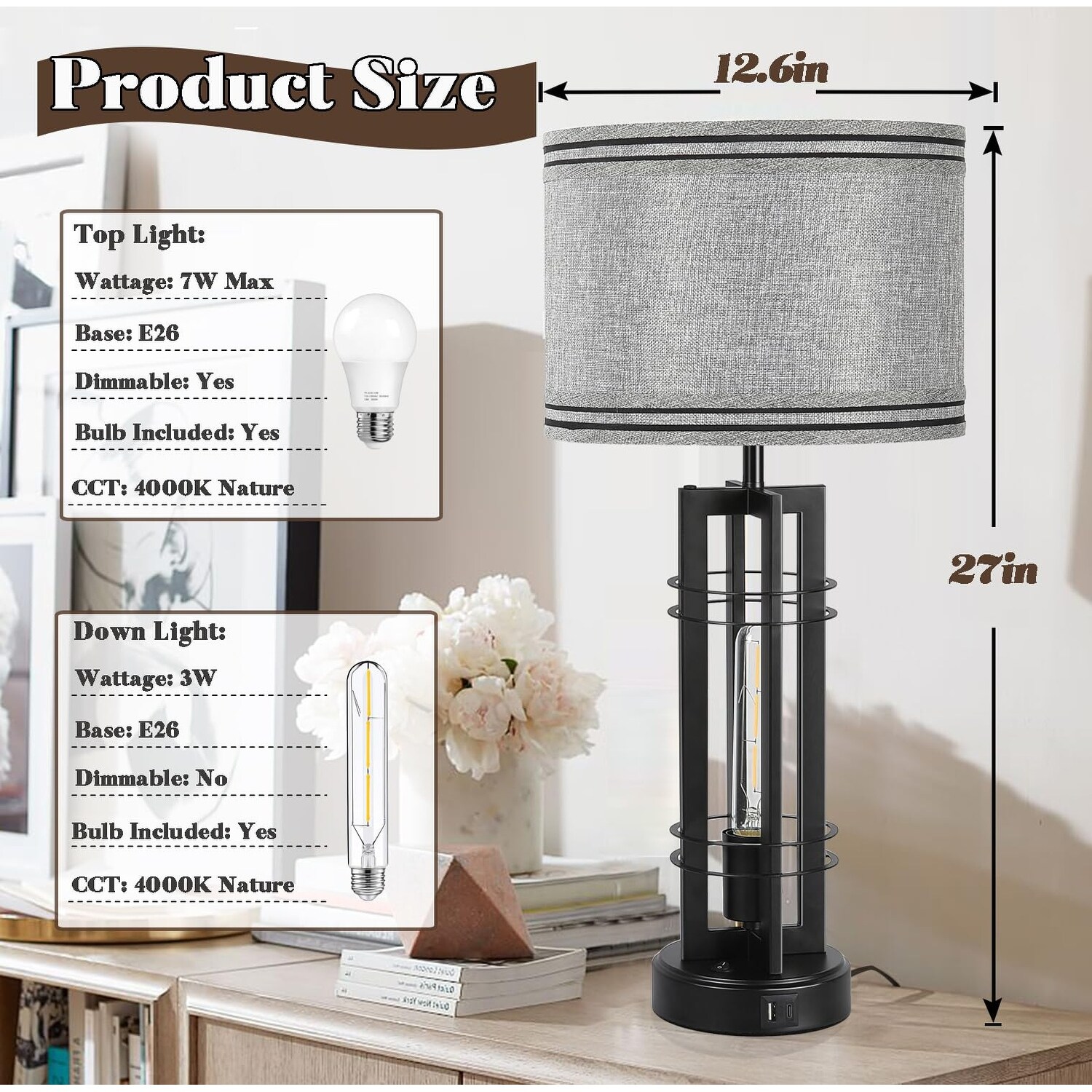 Touch base lamps bedside outlet